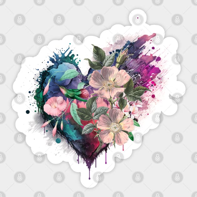 Pink Floral Heart with Humminbird Sticker by Biophilia